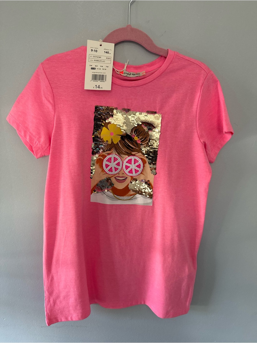Original Marines NWT Pink Sequin Girl Graphic T-Shirt 9-10